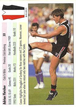 1993 Select AFL #33 Adrian Fletcher Back
